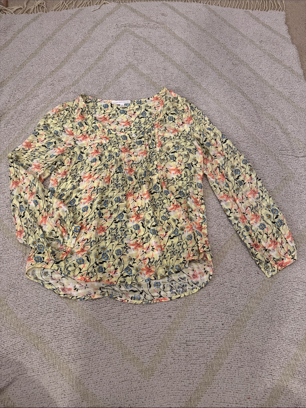 Jane & Delancey Yellow Floral Long Sleeve Peasant Blouse Size Medium